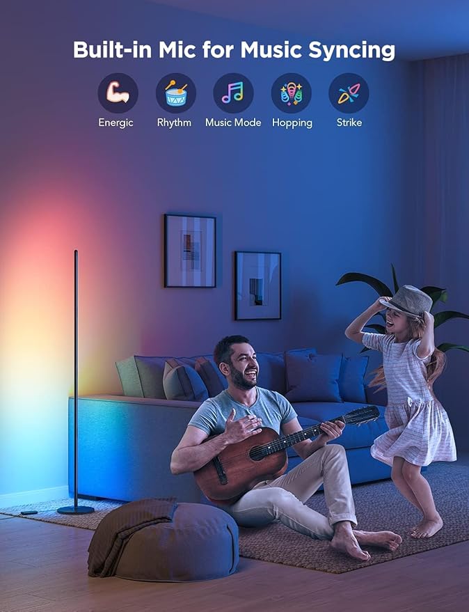 Govee RGBIC Floor Lamp Basic 2-Pack, Compatible with Alexa, LED Smart Standing Lamp with Voice Control, Color Changing Bedside Floor Lamp for Bedroom, Nightstand Corner Lights, Black