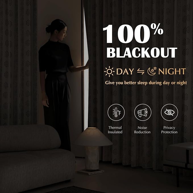 100% Boho Blackout Curtains 96 Inches Long for Bedroom, Black on Beige Patterned Bohemian Curtains for Living Room, Geometric Striped Thermal Insulated Window Drapes Gromment Top 2 Panels