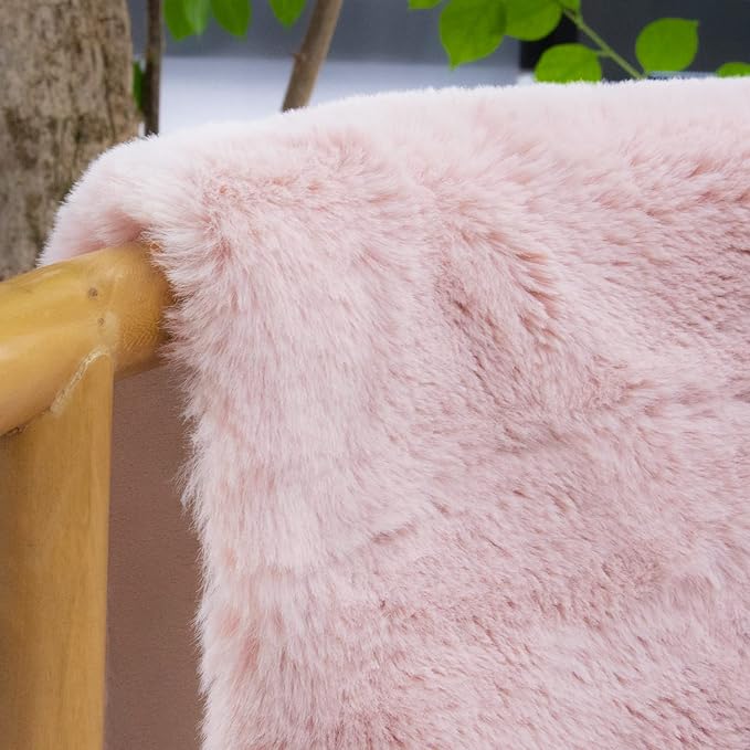Pink Washable Fluffy 5x8 Area Rugs for Bedroom Plush Faux Rabbit Shag Fur Rug for Living Room Nursery Rug