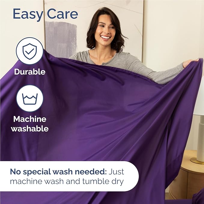 Twin XL 4 Piece Sheet Set - Cooling, Comfy & Breathable - Hotel Luxury Bedding, Includes Fitted Sheet for Women, Men, Kids & Teens - 1 Flat, 1 Fitted Sheet, 2 Pillowcases with Deep Pockets - Purple