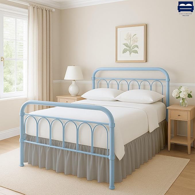 Ruffled Bed Skirt with Split Corners-Dust Ruffle - 24" Drop 100% Microfiber Soft,Sheen & Luxurious Look - Bed Skirts (Light Grey -King)