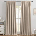 Joydeco Beige 100% Blackout Curtains 90 Inch 2 Panels, Luxury Thermal Beige Velvet Curtains for Bedroom Living Room, Soundproof Blackout Window Drapes, Rod Pocket & Back Tab (52W x 90L)