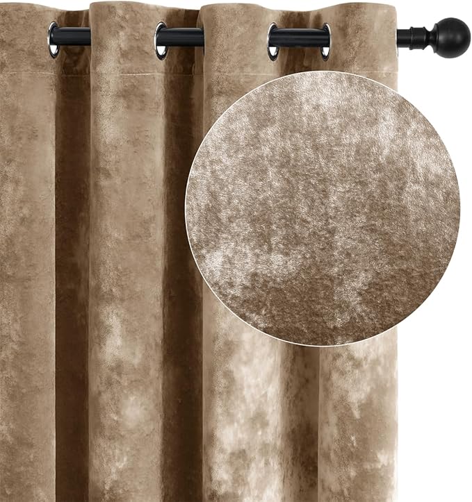 SMILETIME Amber Beige Crushed Velvet Curtains 52x108 inch Luxurious Thermal Insulated Soundproof Drapes for Living Room Bedroom Office Soft and Durable Light-Filtering Window Treatments, 2 Panels