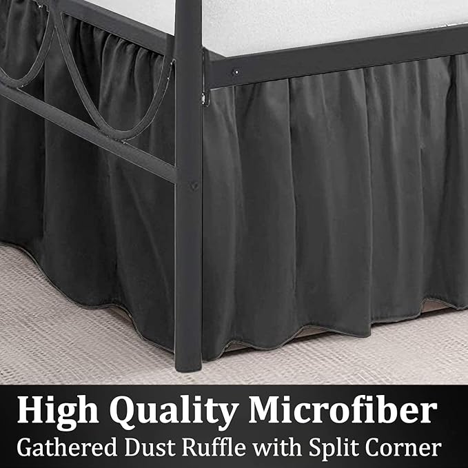 SKY BEDDINGS - Queen Size Ruffled Bed Skirt with Split Corners - 18 Inch Drop Dust Ruffle Bed Skirt with Platform Three Sided Coverage - 100% Microfiber, Dark Grey