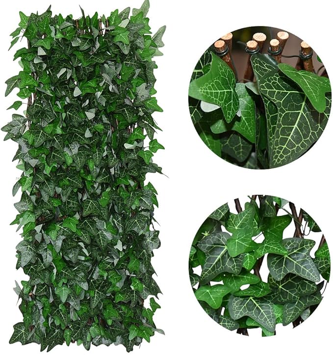 GLANT Expandable Fence Privacy Screen for Balcony Patio Outdoor,Decorative Faux Ivy Fencing Panel,Artificial Hedges (Single Sided Leaves) (4, Green-Ivy)
