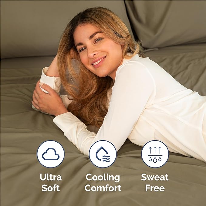 Twin XL 4 Piece Sheet Set - Cooling, Comfy & Breathable - Hotel Luxury Bedding, Includes Fitted Sheet for Women, Men, Kids and Teens - 1 Flat, 1 Fitted Sheet, 2 Pillowcases with Deep Pockets - Khaki