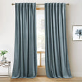 RYB HOME Stone Blue Velvet Curtains 92 inches, Back Tab Soft Fabric Room Darkening Thermal Insulated Luxurious Home Decor Curtains for Living Room Bedroom, W 52" x L 92", 2 Panels Set