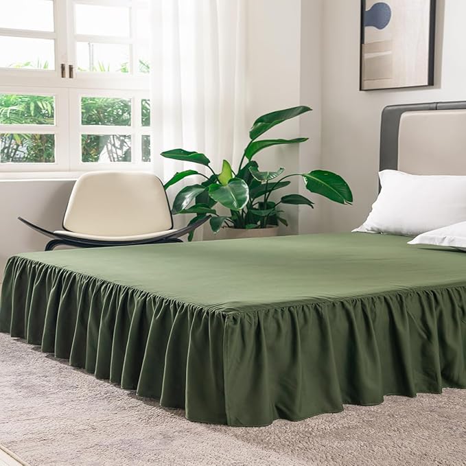 Green Bed Skirt Queen Size Ruffled Bed Skirt with Split Corners, Queen Bed Skirt 12 Inch Drop, TSUTOMI Queen Size Bed Skirt Green for Ruffled Bed Skirt with Split Corners, Bed Skirt Queen Size