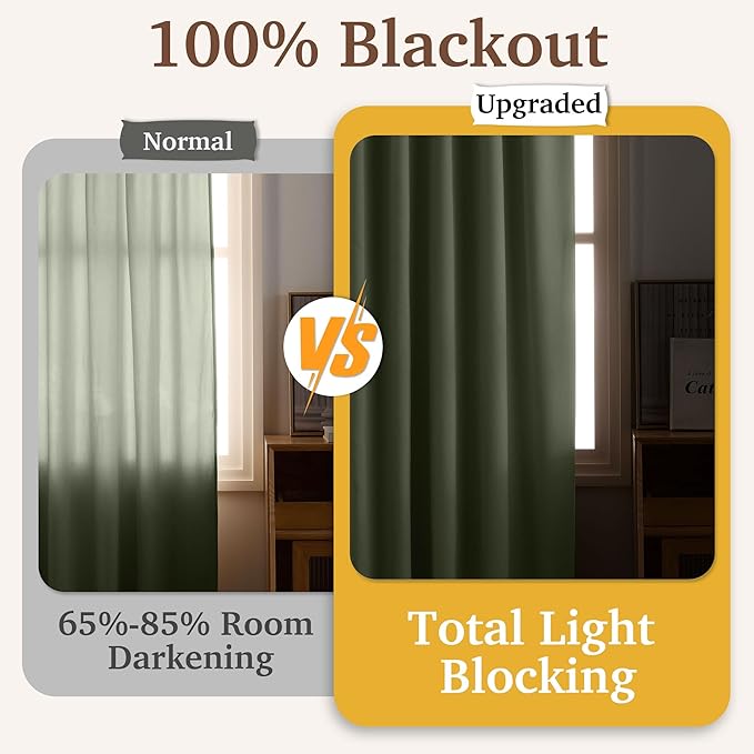 RYB HOME Sage Green Chenille Velvet Curtains 96 inches for Bedroom Living Room Office, 100% Light Blocking Thermal Insulated Soundproof Window Curtains & Drapes with Back Tab, W52 x L96, 2 Panels