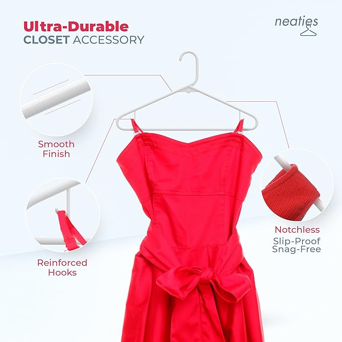 Neaties Plastic Hangers 15 Pack – Made in The USA – 6lb Capacity Standard Clothes Hangers with Strap Hooks for Dresses, Lingerie, Shirts, Pants, and Jackets – Black