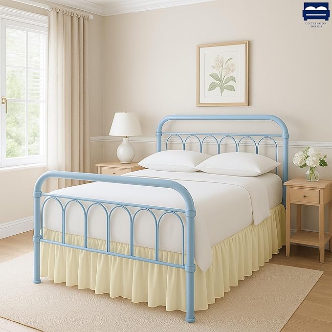 Ruffled Bed Skirt with Split Corners-Dust Ruffle - 21" Drop 100% Microfiber Soft,Sheen & Luxurious Look - Bed Skirts (Ivory -Queen)