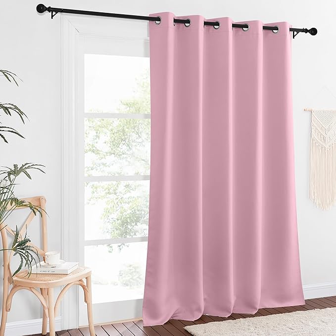 NICETOWN Sliding Door Window Treatment Blackout Patio Door Curtain Panels, Privacy Thermal Drapes for Bedroom Living Room Department with Grommet Top (Rouge Pink, W66 x L110)