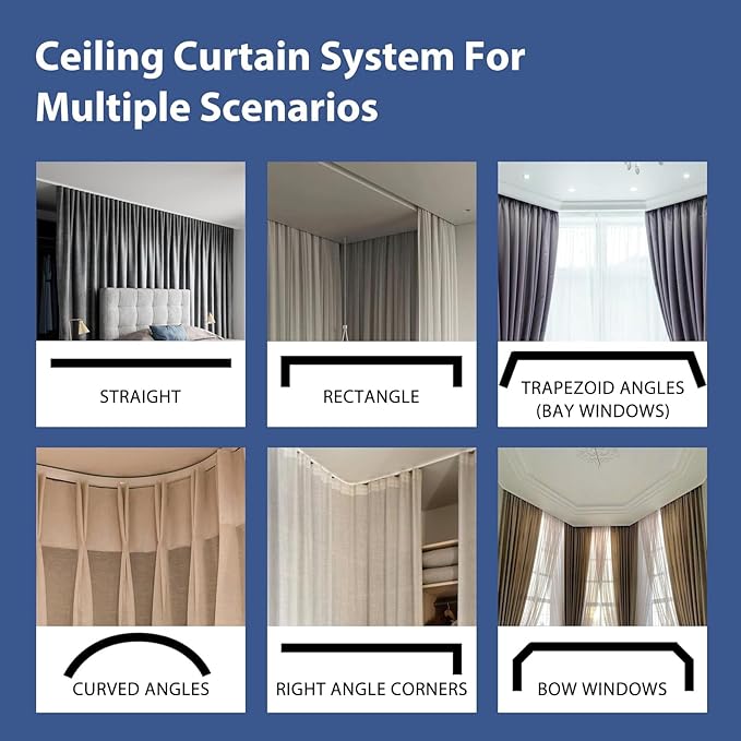 Room Divider Ceiling Mounted Curtains Track Sets Extra Wide Blackout Curtain Flexible Tracks for Bedroom Privacy Partition Separator,1 Panel Beige Drape and White Rail, W8.3 x H10ft