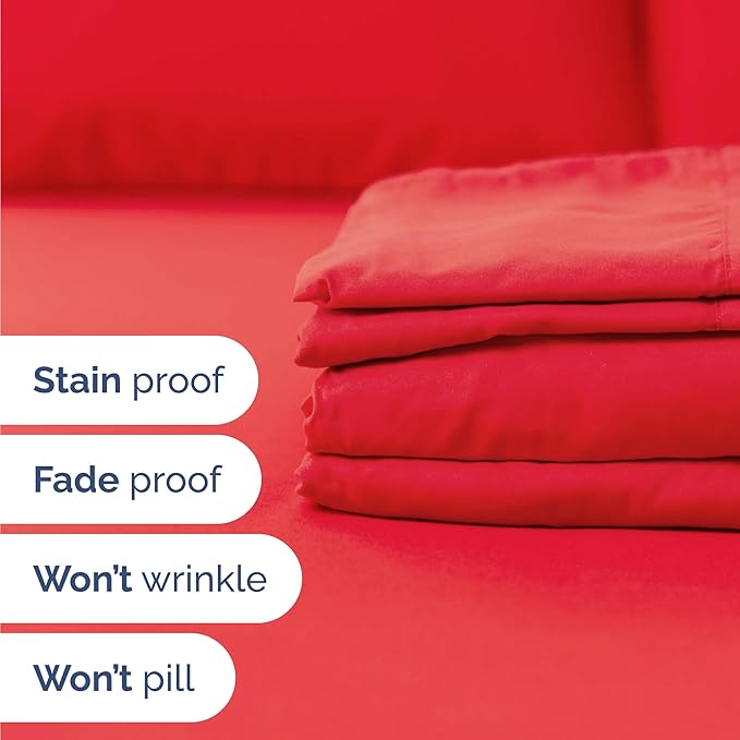 Twin 4 Piece Sheet Set - Cooling, Comfy & Breathable - Hotel Luxury Bedding - Includes Fitted Sheet for Women, Men, Kids and Teens - 1 Flat, 1 Fitted Sheet, 2 Pillowcases with Deep Pockets - Red