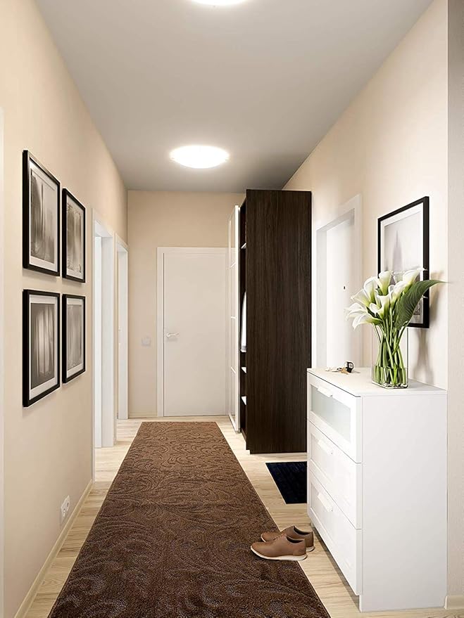 Custom Length Hallway Runner Rug,Slip Resistant,Floral Brown, 26 Inch X 16 feet, Sold and Priced Per Foot