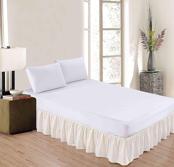 Ivory Solid Ruffled Bed Skirt Queen-XL-18 Inch Drop Split Corner, Microfiber Bedskirt with Platform Three Sided Coverage