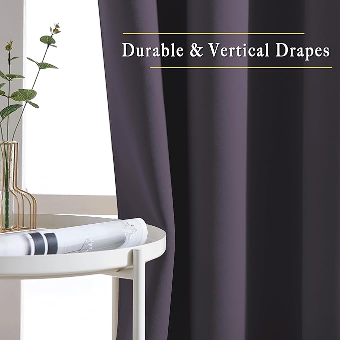 NICETOWN Room Darkening Window Curtains 90 inch Length - Thermal Insulated Grommet Light Blocking Solid Curtain Drapes for Bedroom/Living Room (Greyish Purple, Set of 2, 46" Wide Per Panel)
