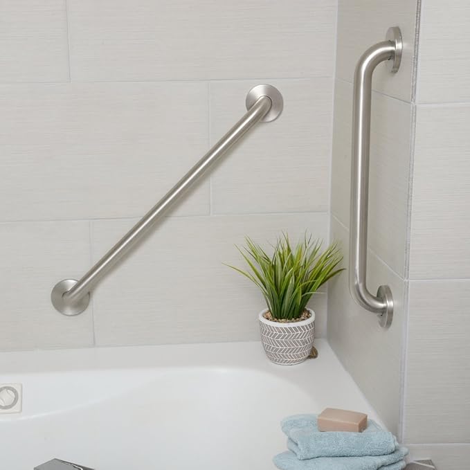 Amazon Basics Bathroom Handicap Safety Grab Bar, 24 Inch Length, 1.25 Inch Diameter, Holds up to 500LBs, ADA Compliant, Stainless Steel