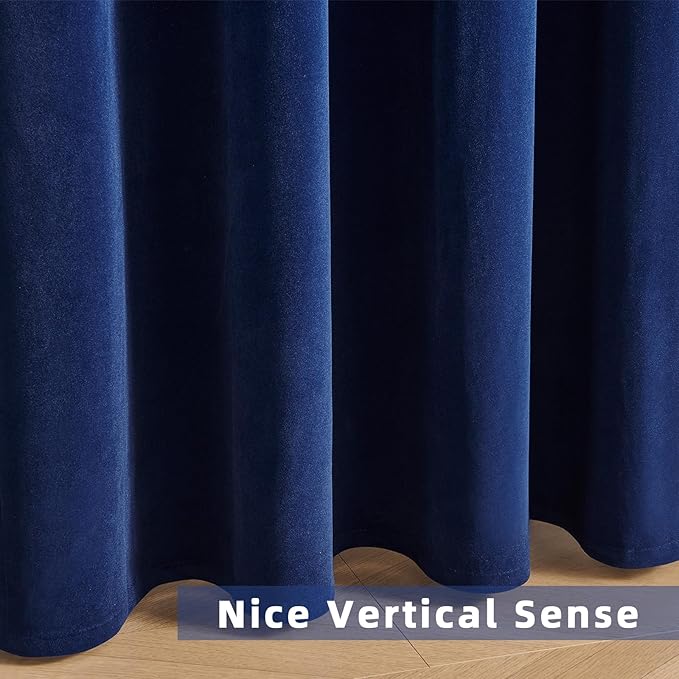 Joydeco Royal Blue Velvet Curtains 63 Inches Long, Luxury Grommet Blackout Curtain 2 Panels, Thermal Insulated Privacy Room Darkening Window Drapes for Bedroom Living Room Home Theatre (52Wx63L)