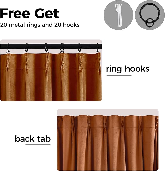 Pinch Pleated 100% Blackout Curtains for Bedroom, Yellow Velvet Curtains for Living Room, Black Out Curtain 86 inch Long Room Darkening, Blackout Pinch Pleat Drapes with Hooks 2 Panels