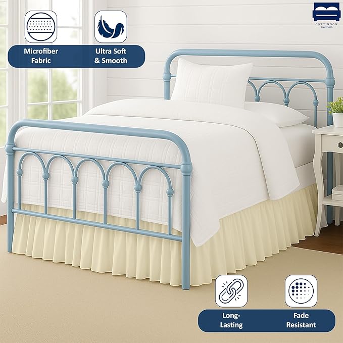 Ruffled Bed Skirt with Split Corners-Dust Ruffle - 21" Drop 100% Microfiber Soft,Sheen & Luxurious Look - Bed Skirts (Ivory -Queen)