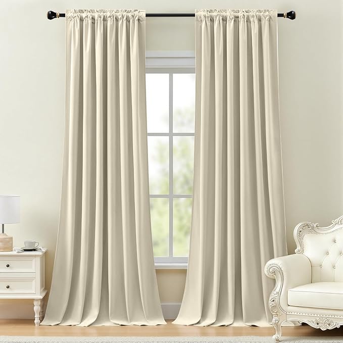 Ivory Velvet Curtains 90 Inches for Bedroom Light Reducing Thermal Insulated Heavy Velvet Curtain Luxury Modern Privacy Window Drapes for Living Room, Back Tab Rod Pocket, W52 x L90, 2 Panels
