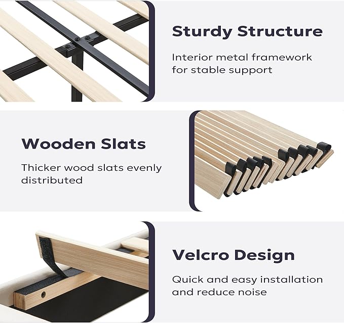 King Platform Bed Frame, Velvet Upholstered Bedframe with Vertical Channel Adjustable Headboard, Golden Plating Trim, Mattress Foundation with Wooden Slats, No Box Spring Needed, Black