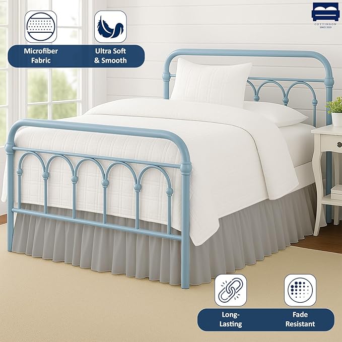 Ruffled Bed Skirt with Split Corners-Dust Ruffle - 18" Drop 100% Microfiber Soft,Sheen & Luxurious Look - Bed Skirts (Light Grey -Full)