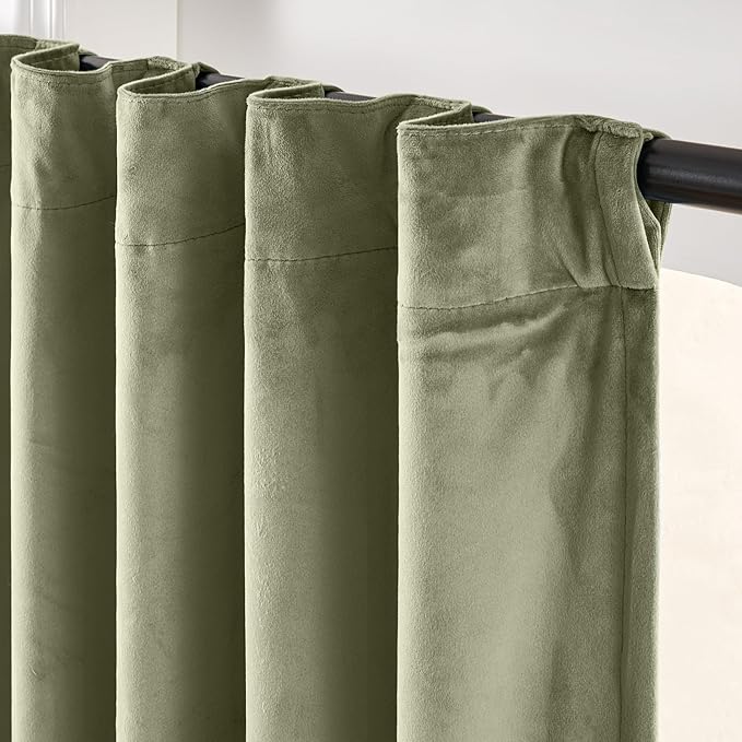 Lazzzy Green Velvet Curtains 84 Inch Long Blackout Thermal Insulated Room Darkening Lined Curtain Drapes Luxury Back Tab Window Treatments for Bedroom Living Room 2 Panels, 52 x 84 Inch, Olive Sage