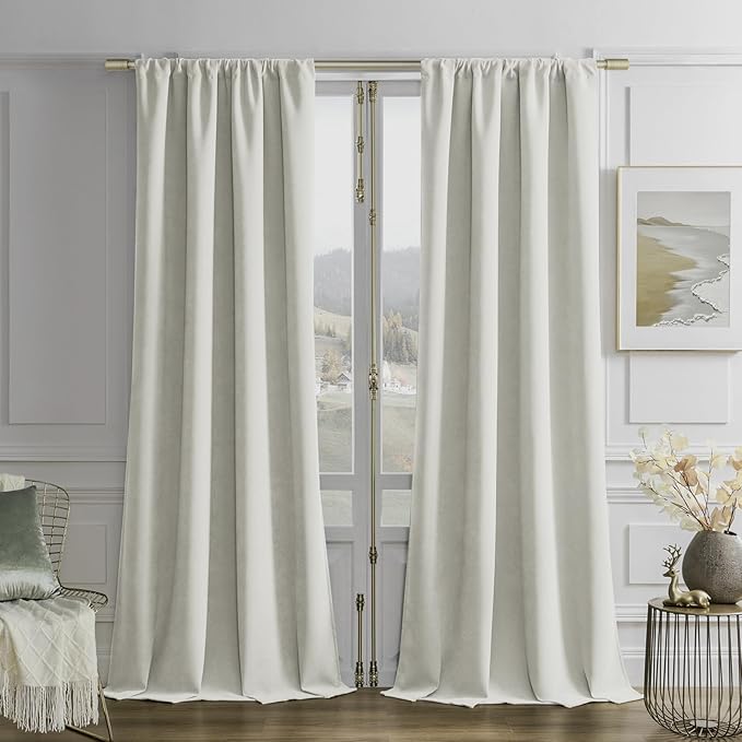 Joydeco Vanilla Grey Velvet Curtains 84 Inches 2 Panels, Luxury Thermal Insulated Soft Curtains for Bedroom & Living Room, Room Darkening Velvet Drapes, Rod Pocket (52W x 84L)