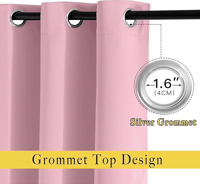 NICETOWN Room Darkening Short Curtain 54 inches Long for Living Room, Grommet Sound Reducing Thermal Insulated Curtains for Bedroom Nursery Window, 46W x 54L, 1 Piece, Rouge Pink