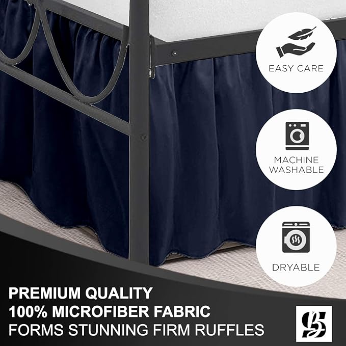 SKY BEDDINGS - Queen Size Ruffled Bed Skirt with Split Corners - 14 Inch Drop Dust Ruffle Bed Skirt with Platform Three Sided Coverage - 100% Microfiber, Navy Blue