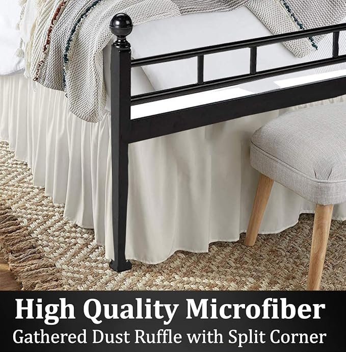 Ruffled Bed Skirt with Split Corners, Ivory, Full 18 Inch Drop Bedskirt, Hotel Quality Brushed Microfiber Wrinkle Free Dust Ruffle Bed Skirt Full Size