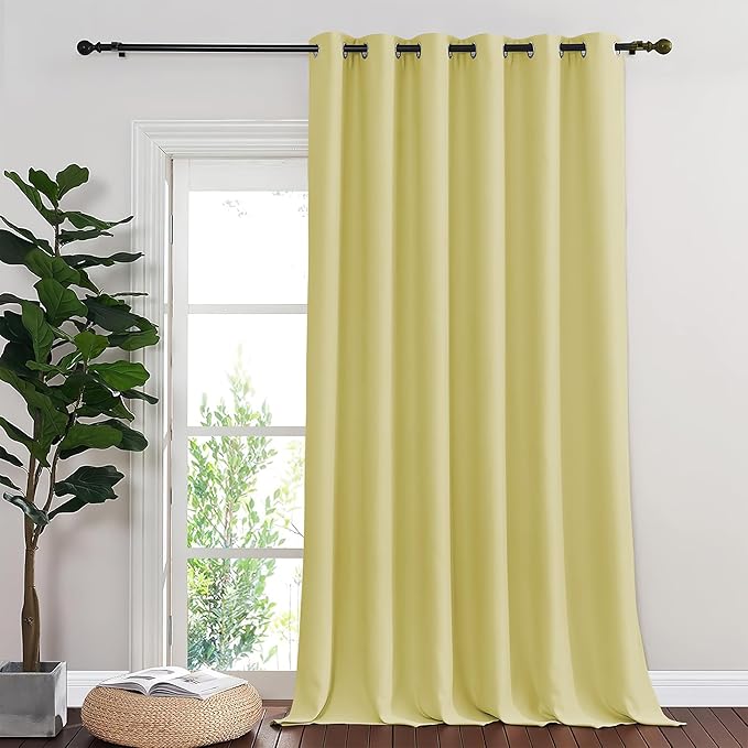 NICETOWN Blackout Sliding Glass Door Curtains, Room Darkening Thermal Insulated Curtains for Living Room Bedroom, Extra Wide Window Drapes, 1 Panel, W80 x L118, Paler Yellow