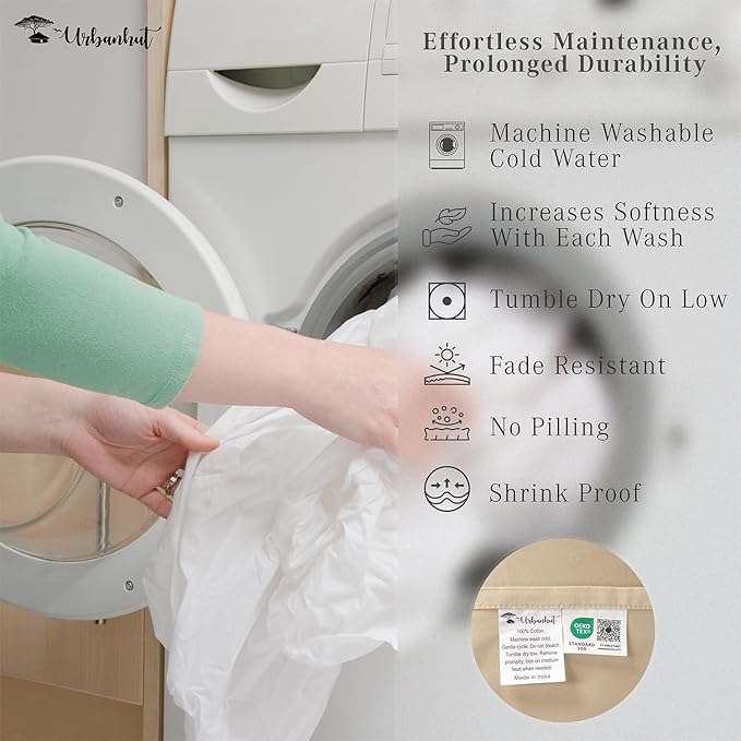 URBANHUT 800 Thread Count 100% Cotton Damask Full Size Sheets, 4 Piece Striped Full Size Bedsheets, Luxury Hotel Sheets Sateen Weave - Better Than Egyptian, 16" Elasticized Deep Pocket- Sand