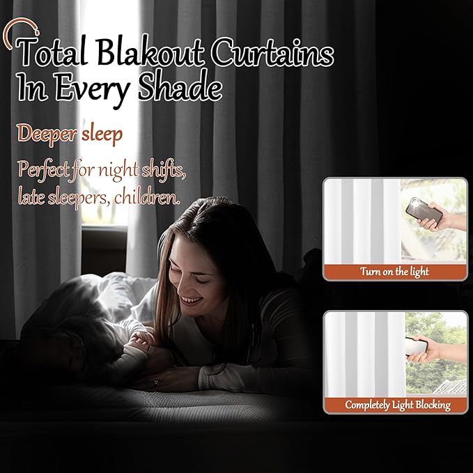 Blackout Curtains for Living Room 95 Inch Length 2 Panels Set, Thermal Insulated 100% Black Out Privacy Soundproof Grommet Farmhouse Linen Window Curtains for Bedroom Darkening, White, Each 52”Wide