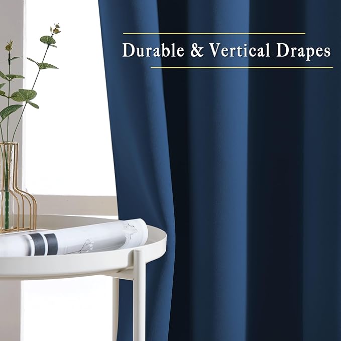 NICETOWN Bedroom Blackout Curtains and Drapes 54" L - Window Treatment Thermal Insulated Solid Grommet Blackout Draperies for Home Office (Moroccan Blue, 2 Panels=132" Wide)