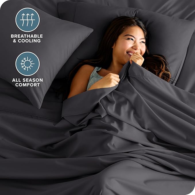 Bare Home Hotel Luxury King Sheet Set, Extra Soft - 6 Piece Set - Deep Pockets - Easy Fit - Cooling & Breathable - Wrinkle, Fade, Stain Resistant - Includes 4 Pillowcases (King, Grey)