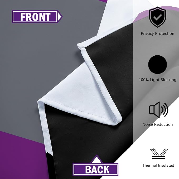 Purple 100% Blackout Curtains for Bedroom 63 inch Length 2 Panels Set Black Grey Modern Abstract Geometric Black Out Curtains Insulated Room Darkening Window Drapes for Living Room, 42Wx63L