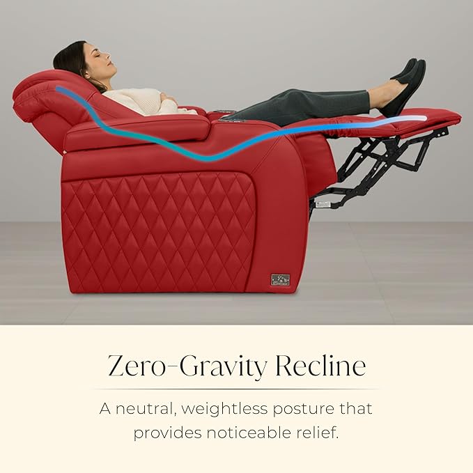 Seatcraft Diamante Zero-Gravity CoolZero Italian Leather Home Theater Seating, Power Headrest, Power Recline, Row of 5 Dual Loveseats, Red