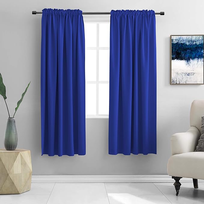 DONREN 2 Panels Royal Blue Blackout Curtain Panels for Bedroom - Thermal Insulated Solid Rod Pocket Curtains (42 x 72 Inches)