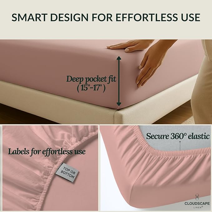 Egyptian Cotton Twin XL Size Sheets Set, 4 Sepia Rose