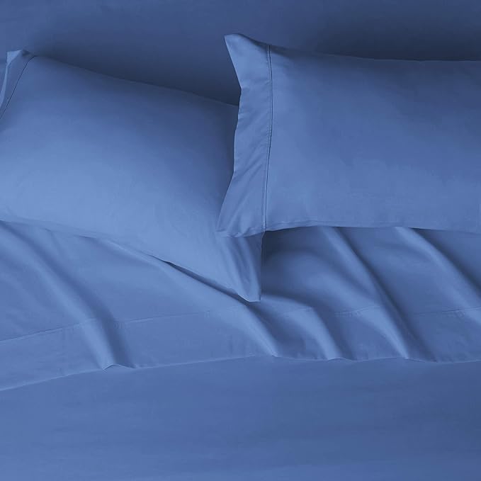 Amazon Basics Lightweight Super Soft Easy Care Microfiber 4-Piece Bed Sheet Set with 14-Inch Deep Pockets, King, Dutch Blue, Solid