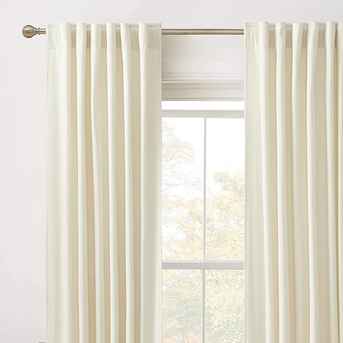 RYB HOME Velvet Curtains 72 inches Length, Back Tab & Rod Pocket Soft Fabric Curtains & Drapes for Bedroom Bathroom Cafe, Cream White, W 42 x L 72, 2 Panels Set