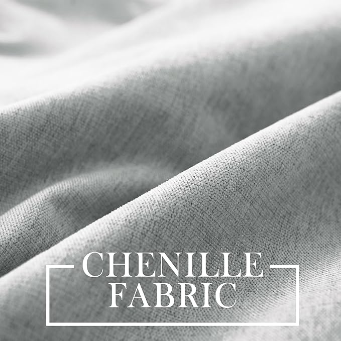 Macochico 100% Blackout Chenille Curtains 96 Inches Long for Hotel Nursery Noise Reducing Thermal Curtains for Bedroom Living Room Grommet Medium Gray Curtains with Tieback 52" Wx96 L Classic 1 Panel