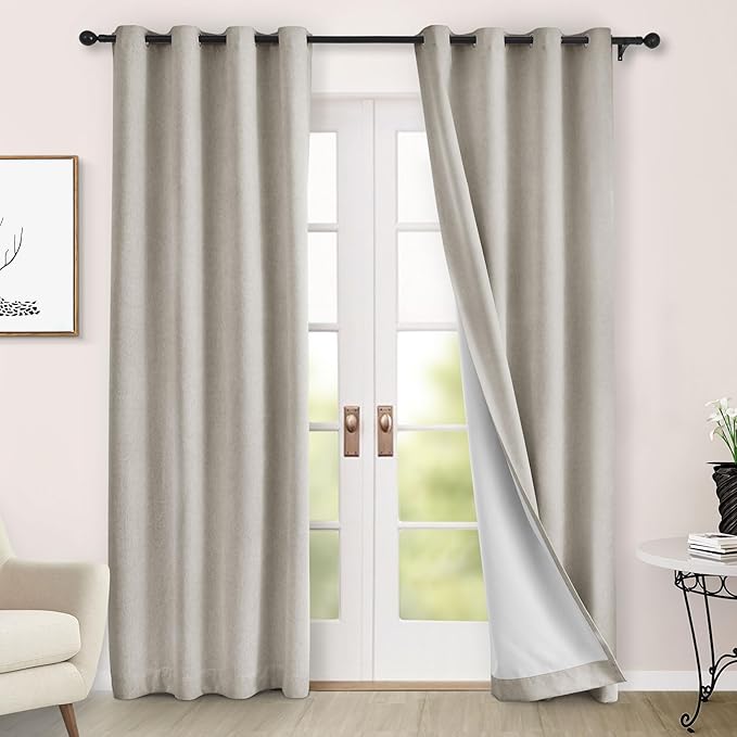 Macochico 100% Blackout Curtains Luxury Chenille Curtains for Living Room Thermal Blackout Curtains for Bedroom Hotel Banquet Classic Decor Beige Curtains with Tieback 72" Wx96 L Grommet 1 Panel