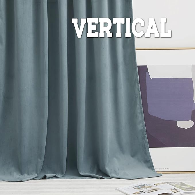 RYB Home Velvet Room Divider Curtains - Thermal Insulated Noise Reducing Panel Large Window Decor for Sliding Door Hall, Width 62 x Length 84 inch, Stone Blue, 2 Panels