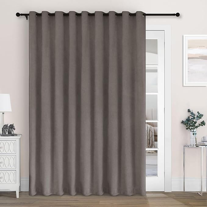 Macochico 120" Wx84 L 100% Blackout Chenille Curtains for Sliding Door Living Room Bedroom, Luxury Drapery for Hotel Home Theater, Stone Grey Thermal Window Treatments with Tieback, Grommet, 1 Panel
