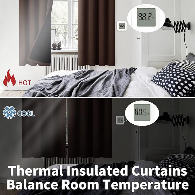 BGment Thermal Insulated 100% Blackout Curtains for Bedroom with Black Liner, Double Layer Full Room Darkening Noise Reducing Grommet Curtain (52 x 63 Inch, Brown, 2 Panels)