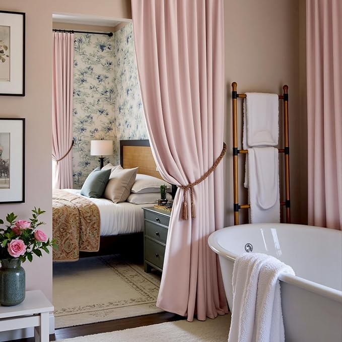 Lazzzy Blackout Curtains Thermal Insulated Room Window Drapes Super Soft Luxury Curtains for Living Room Bedroom Rod Pocket 2 Panels, Dusty Pink, 52" W x 84" L